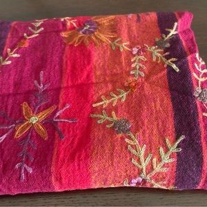 Tibetan wool large scarf. Reds, pinks, oranges. Never worn